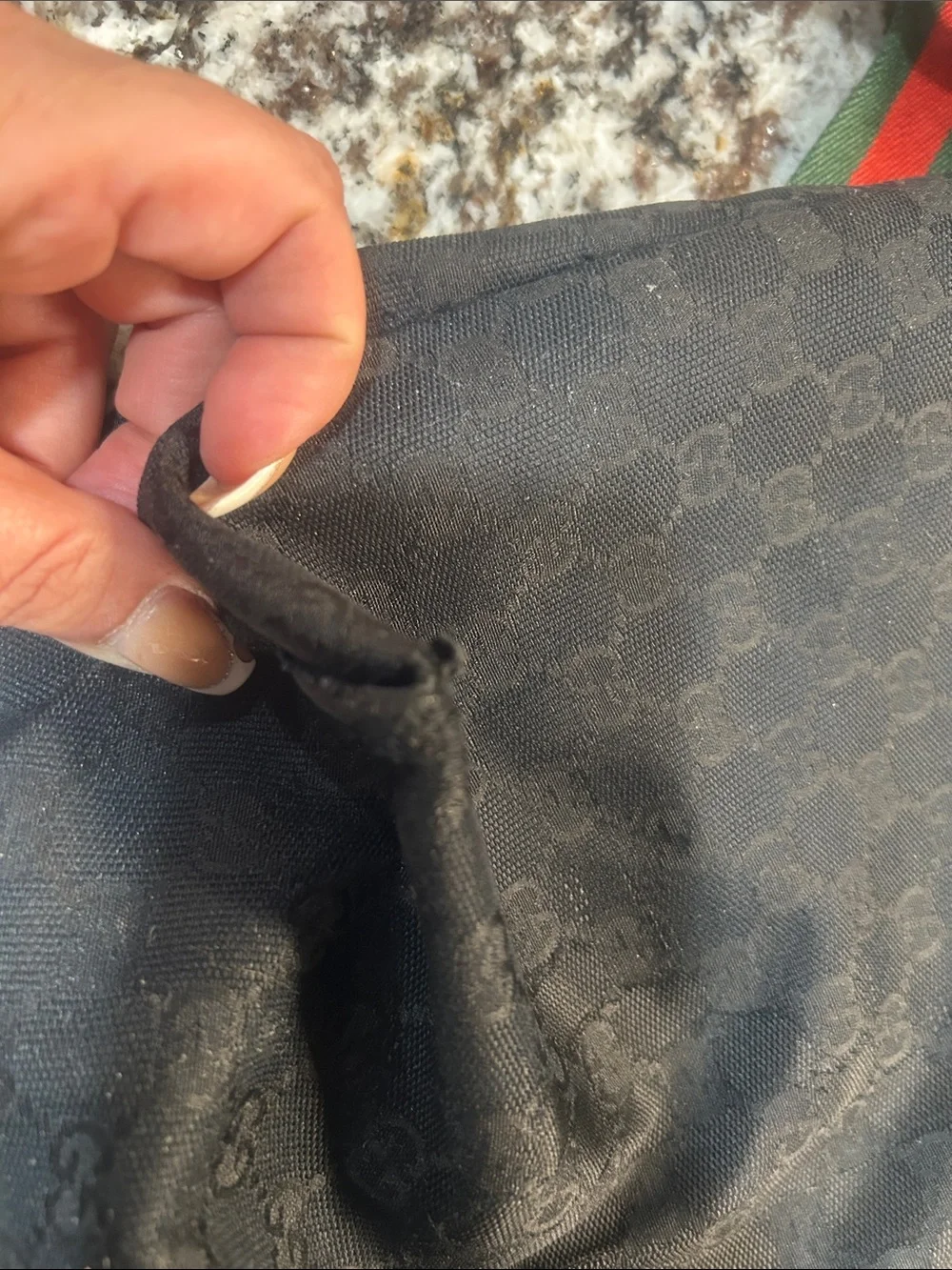 Gucci Black Monogram GG Messanger Bag with Red-Green Web Strap